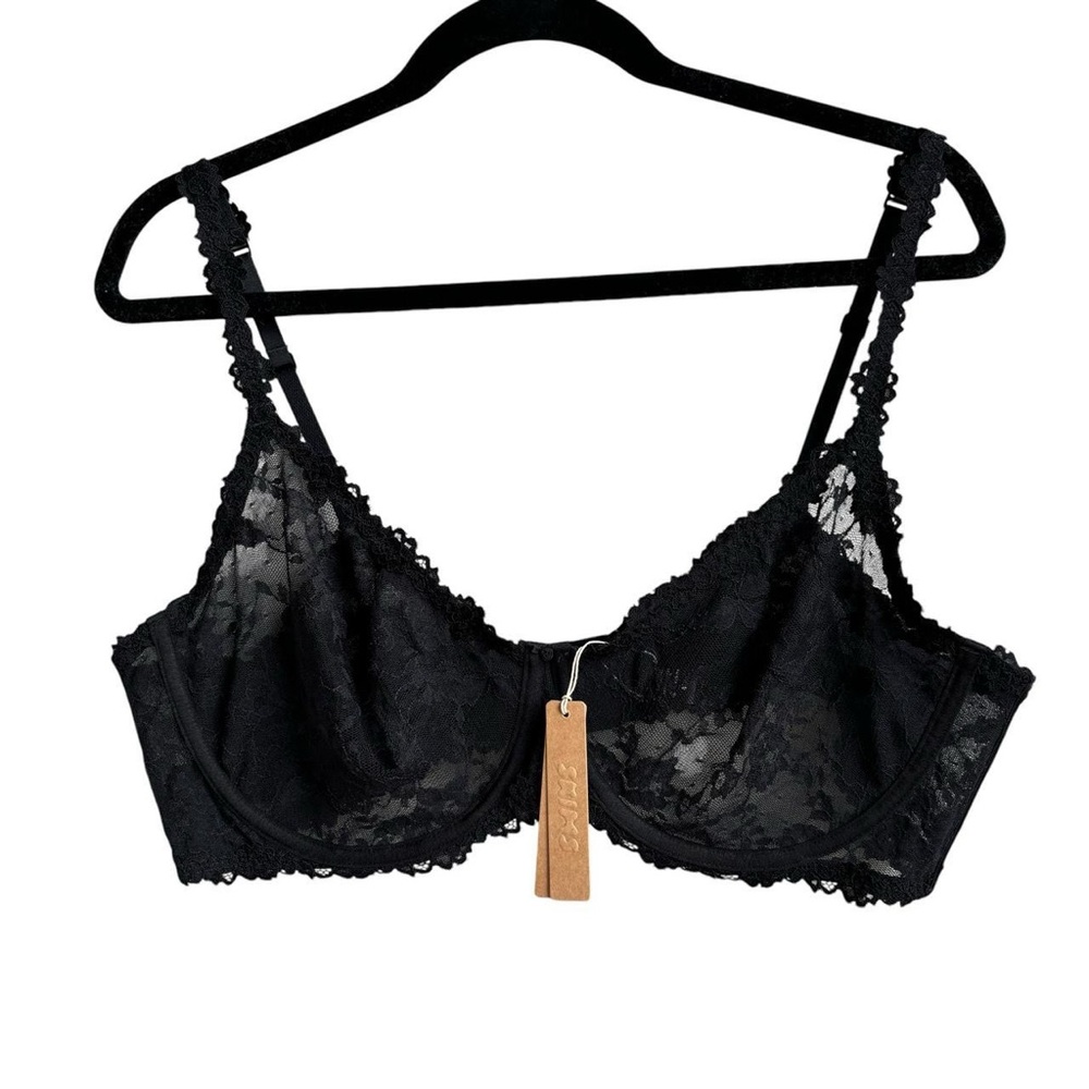 🖤NWT SKIMS Stretch Lace Intimates Underwire Scoop Bra in onyx Size 44D🖤